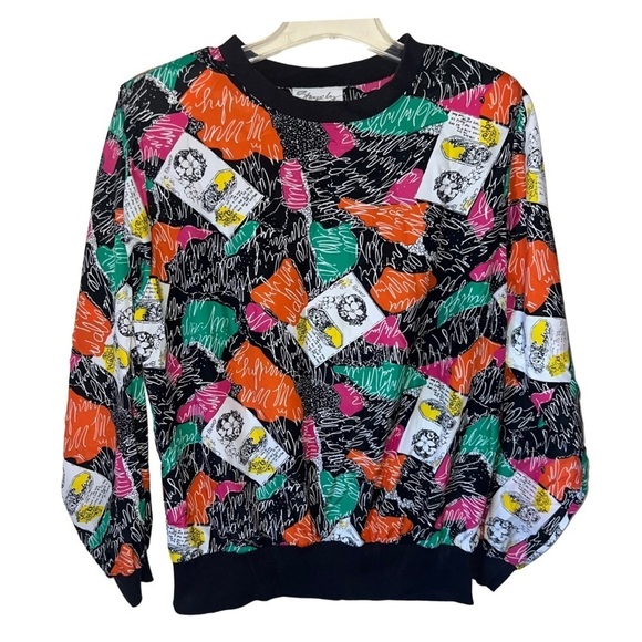 Vintage Shapely Abstract Pullover Jacket Shirt w/Shoulder Pads Made in USA Med - Picture 1 of 10